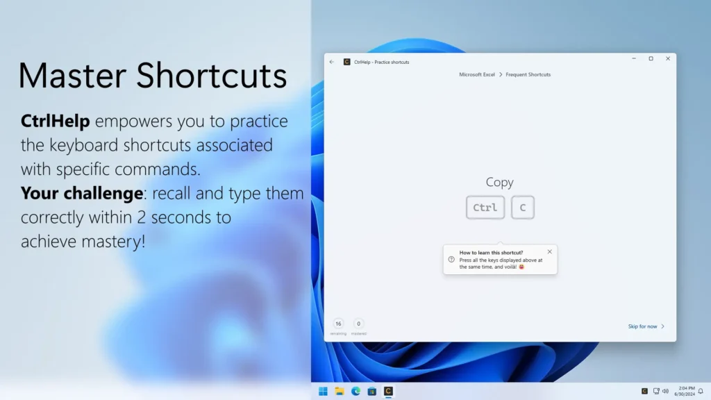 CtrlHelp Features preview showcasing shortcuts mastery